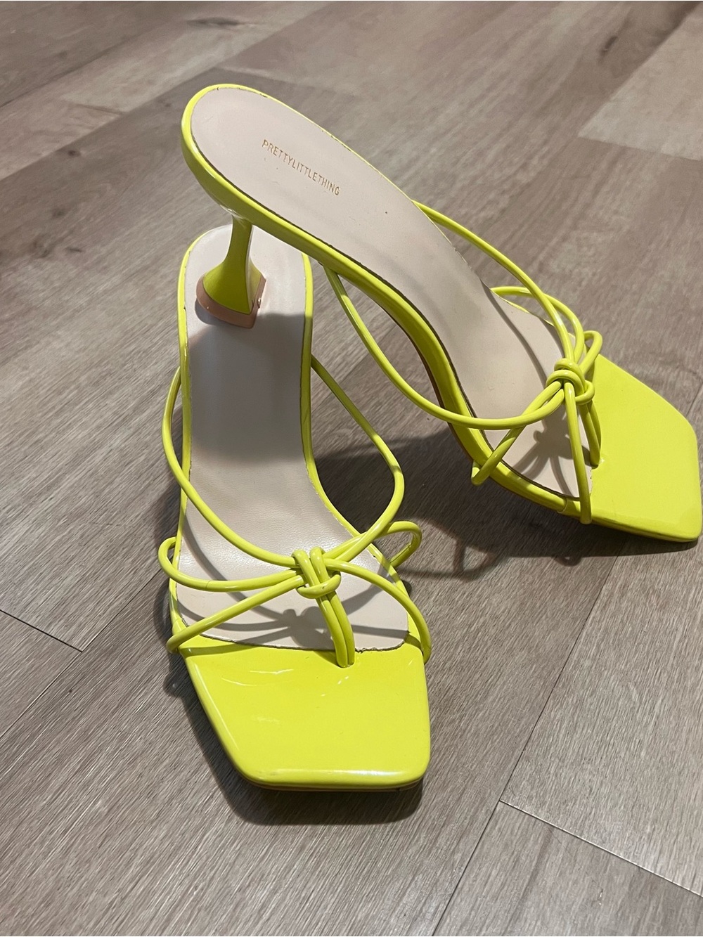 PrettyLittleThing Neon Green-Yellowish Knotted Strappy Heeled Sandals